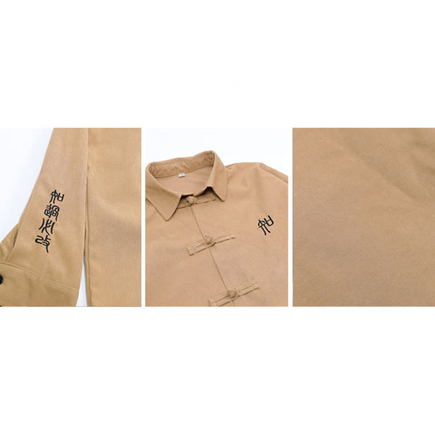 Buddha Stones Embroidery Chinese Frog-Button Design Tang Suit Men's Cotton Jacket Shirt - image 20