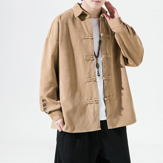 Buddha Stones Embroidery Chinese Frog-Button Design Tang Suit Men's Cotton Jacket Shirt - image 12