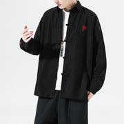 Buddha Stones Embroidery Chinese Frog-Button Design Tang Suit Men's Cotton Jacket Shirt - image 5