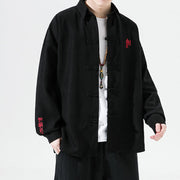 Buddha Stones Embroidery Chinese Frog-Button Design Tang Suit Men's Cotton Jacket Shirt - image 2