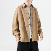 Buddha Stones Embroidery Chinese Frog-Button Design Tang Suit Men's Cotton Jacket Shirt - BurlyWood - US/UK/AU46，EU56 (5XL) - image 10