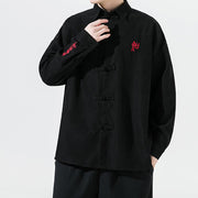 Buddha Stones Embroidery Chinese Frog-Button Design Tang Suit Men's Cotton Jacket Shirt - image 6