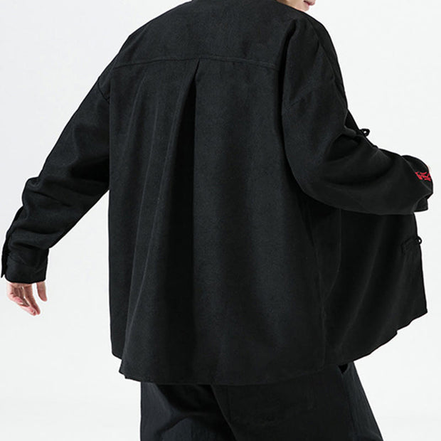 Buddha Stones Embroidery Chinese Frog-Button Design Tang Suit Men's Cotton Jacket Shirt - image 4