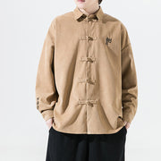 Buddha Stones Embroidery Chinese Frog-Button Design Tang Suit Men's Cotton Jacket Shirt - image 15