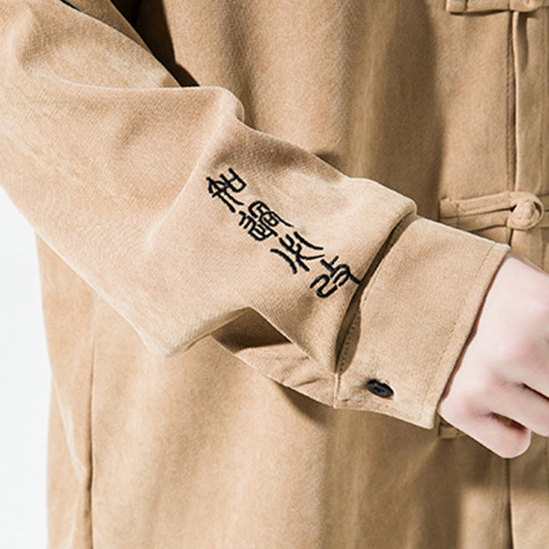 Buddha Stones Embroidery Chinese Frog-Button Design Tang Suit Men's Cotton Jacket Shirt - image 18