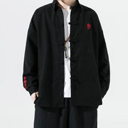 Buddha Stones Embroidery Chinese Frog-Button Design Tang Suit Men's Cotton Jacket Shirt - image 3
