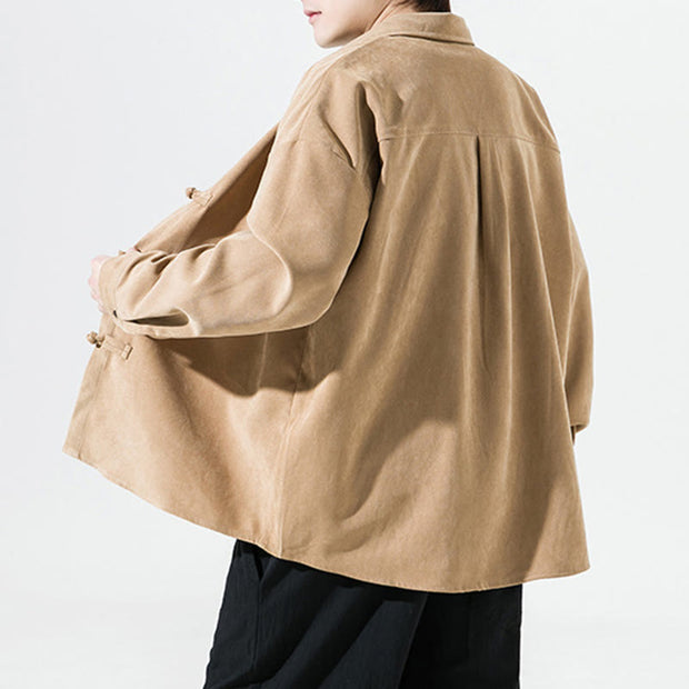 Buddha Stones Embroidery Chinese Frog-Button Design Tang Suit Men's Cotton Jacket Shirt - image 16