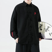 Buddha Stones Embroidery Chinese Frog-Button Design Tang Suit Men's Cotton Jacket Shirt - image 7