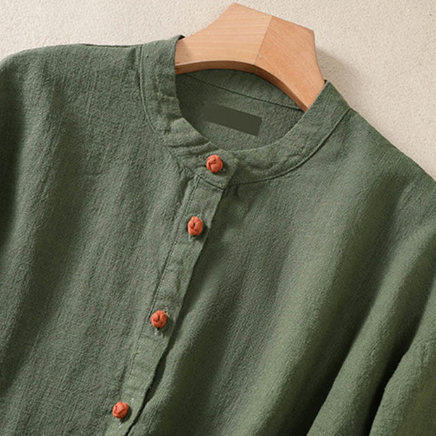 Buddha Stones Casual Buttons Crew Neck Cotton Women's Shirt With Pockets - image 6