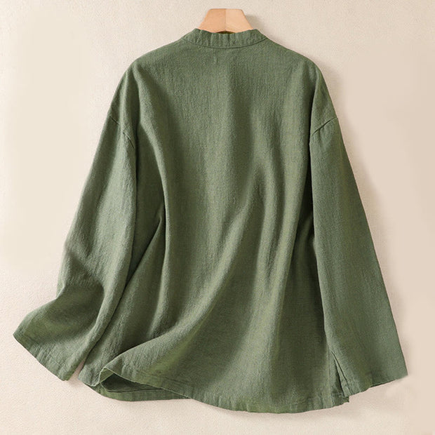 Buddha Stones Casual Buttons Crew Neck Cotton Women's Shirt With Pockets - image 2