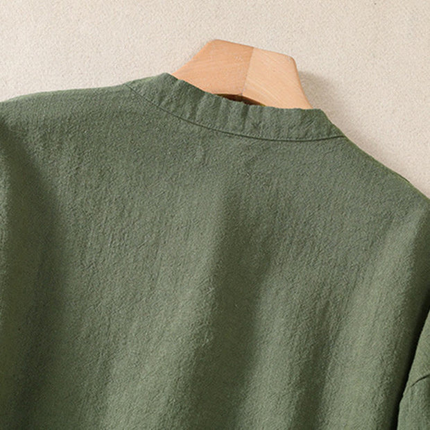 Buddha Stones Casual Buttons Crew Neck Cotton Women's Shirt With Pockets - image 8