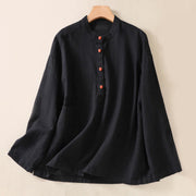 Buddha Stones Casual Buttons Crew Neck Cotton Women's Shirt With Pockets - Black - US14，UK/AU18，EU46 (2XL) - image 10