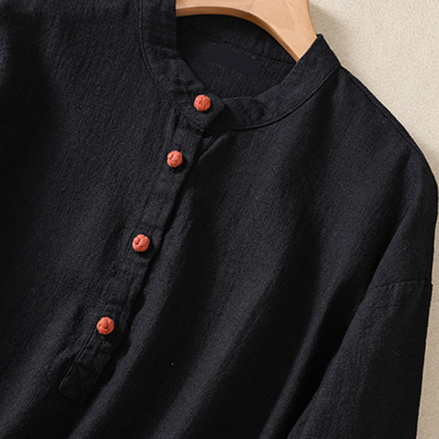 Buddha Stones Casual Buttons Crew Neck Cotton Women's Shirt With Pockets - image 13