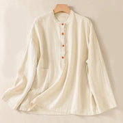 Buddha Stones Casual Buttons Crew Neck Cotton Women's Shirt With Pockets - Cornsilk - US14，UK/AU18，EU46 (2XL) - image 17