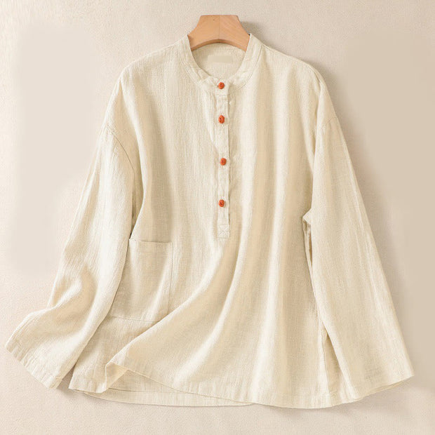 Buddha Stones Casual Buttons Crew Neck Cotton Women's Shirt With Pockets - Cornsilk - US14，UK/AU18，EU46 (2XL) - image 17