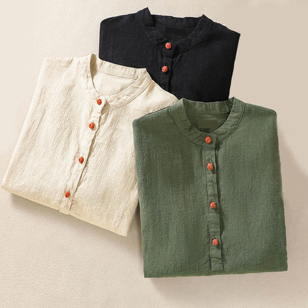 Buddha Stones Casual Buttons Crew Neck Cotton Women's Shirt With Pockets - image 28