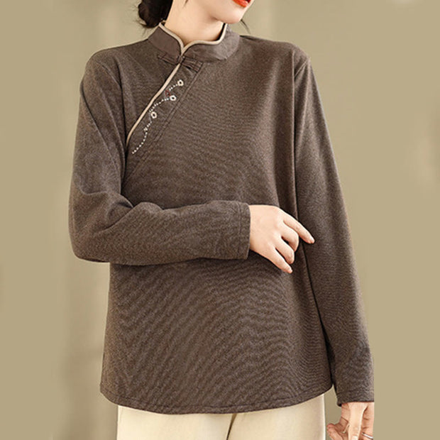 Buddha Stones Frog-button Cotton Women's Embroidered Flowers Shirt - image 5