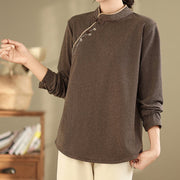 Buddha Stones Frog-button Cotton Women's Embroidered Flowers Shirt - image 6