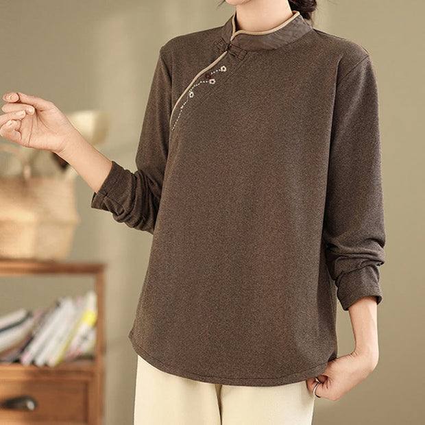 Buddha Stones Frog-button Cotton Women's Embroidered Flowers Shirt - image 6