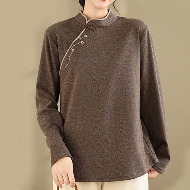 Buddha Stones Frog-button Cotton Women's Embroidered Flowers Shirt - image 2