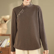 Buddha Stones Frog-button Cotton Women's Embroidered Flowers Shirt - SaddleBrown - US8-10，UK/AU12-14，EU40-42 (2XL) - image 1