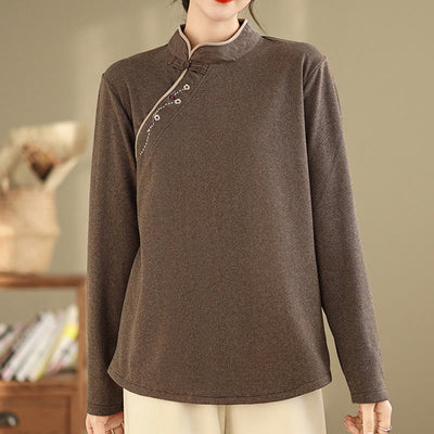 Buddha Stones Frog-button Cotton Women's Embroidered Flowers Shirt - SaddleBrown - US8-10，UK/AU12-14，EU40-42 (2XL) - image 1