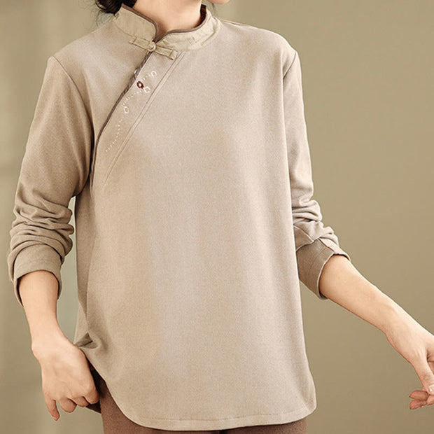 Buddha Stones Frog-button Cotton Women's Embroidered Flowers Shirt - PeachPuff - US8-10，UK/AU12-14，EU40-42 (2XL) - image 7