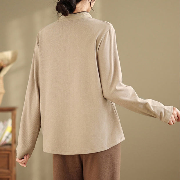 Buddha Stones Frog-button Cotton Women's Embroidered Flowers Shirt - image 9