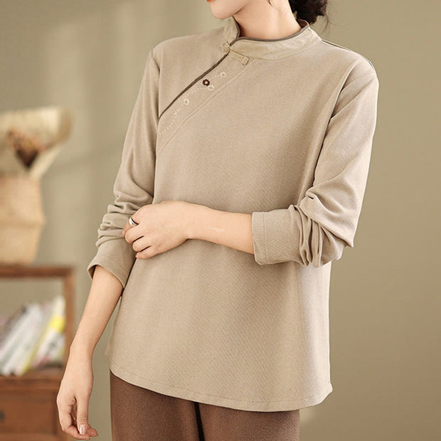 Buddha Stones Frog-button Cotton Women's Embroidered Flowers Shirt - image 10