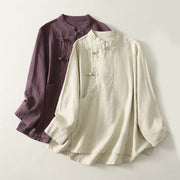Buddha Stones Casual Plain Frog-buttons Cotton Women's Shirt - image 1
