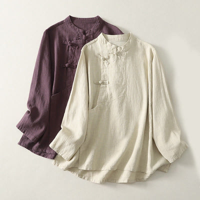 Buddha Stones Casual Plain Frog-buttons Cotton Women's Shirt - image 1