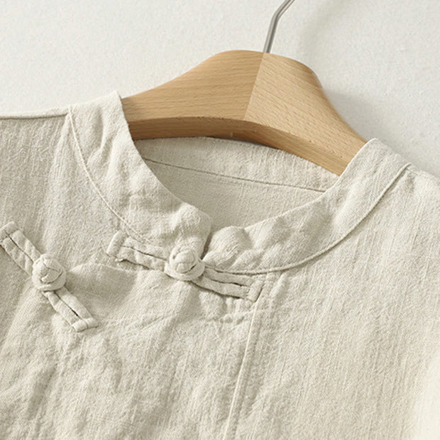 Buddha Stones Casual Plain Frog-buttons Cotton Women's Shirt - image 12