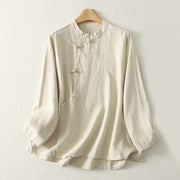 Buddha Stones Casual Plain Frog-buttons Cotton Women's Shirt - Beige - US8-10，UK/AU12-14，EU40-42 (2XL) - image 7