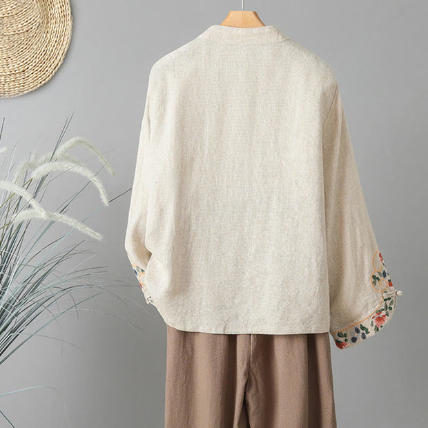 Buddha Stones Embroidery Flower Design Frog-buttons Cotton Women's Shirt - image 2