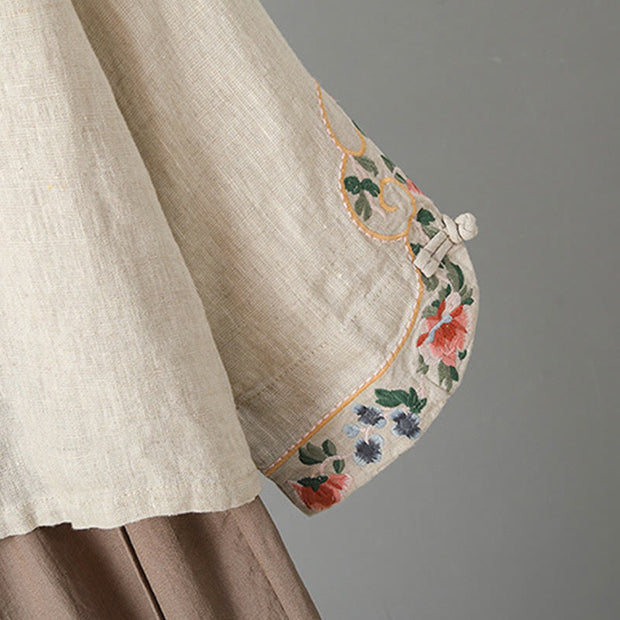 Buddha Stones Embroidery Flower Design Frog-buttons Cotton Women's Shirt - image 4