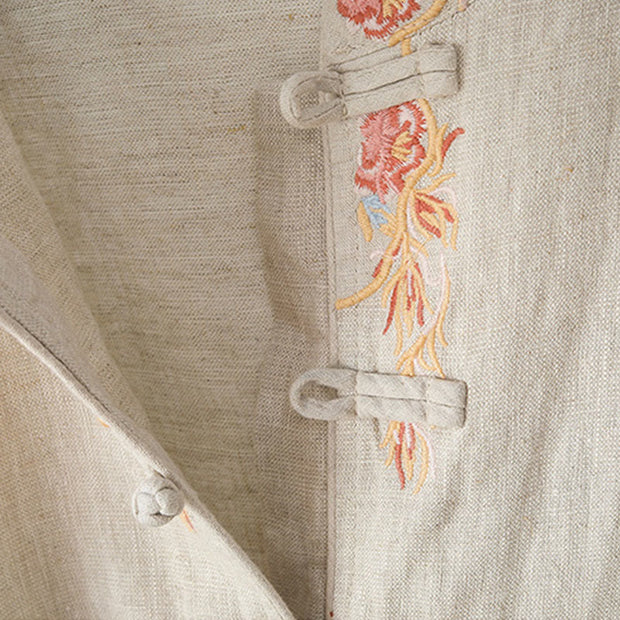 Buddha Stones Embroidery Flower Design Frog-buttons Cotton Women's Shirt - image 8
