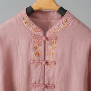 Buddha Stones Embroidery Flower Design Frog-buttons Cotton Women's Shirt - image 12