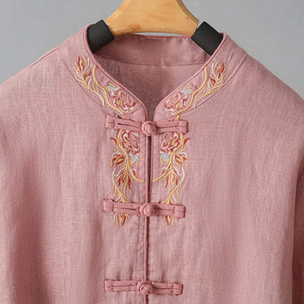 Buddha Stones Embroidery Flower Design Frog-buttons Cotton Women's Shirt - image 12