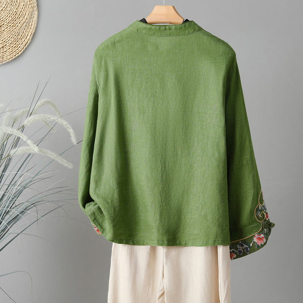 Buddha Stones Embroidery Flower Design Frog-buttons Cotton Women's Shirt - image 14