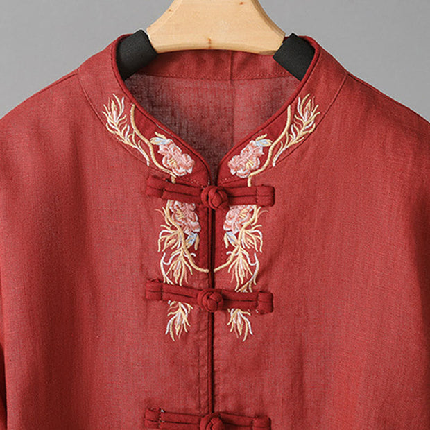Buddha Stones Embroidery Flower Design Frog-buttons Cotton Women's Shirt - image 18