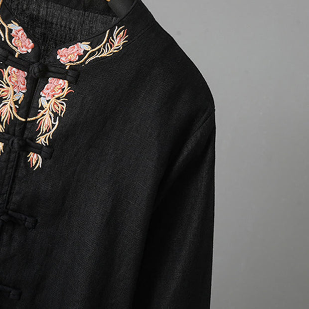 Buddha Stones Embroidery Flower Design Frog-buttons Cotton Women's Shirt - image 21