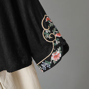 Buddha Stones Embroidery Flower Design Frog-buttons Cotton Women's Shirt - image 22