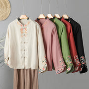 Buddha Stones Embroidery Flower Design Frog-buttons Cotton Women's Shirt - image 26
