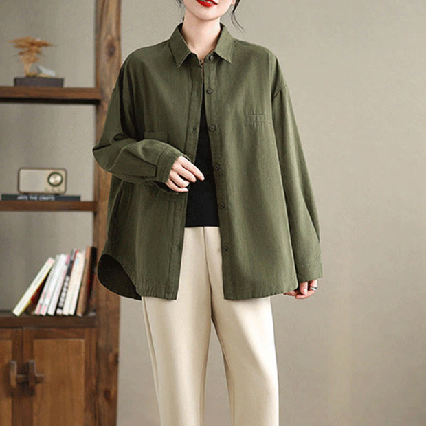 Buddha Stones Casual Plain Buttons Cotton Women's Shirt With Pockets - image 2