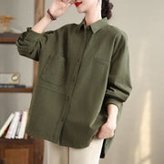 Buddha Stones Casual Plain Buttons Cotton Women's Shirt With Pockets - image 5