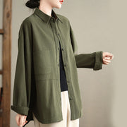 Buddha Stones Casual Plain Buttons Cotton Women's Shirt With Pockets - image 3