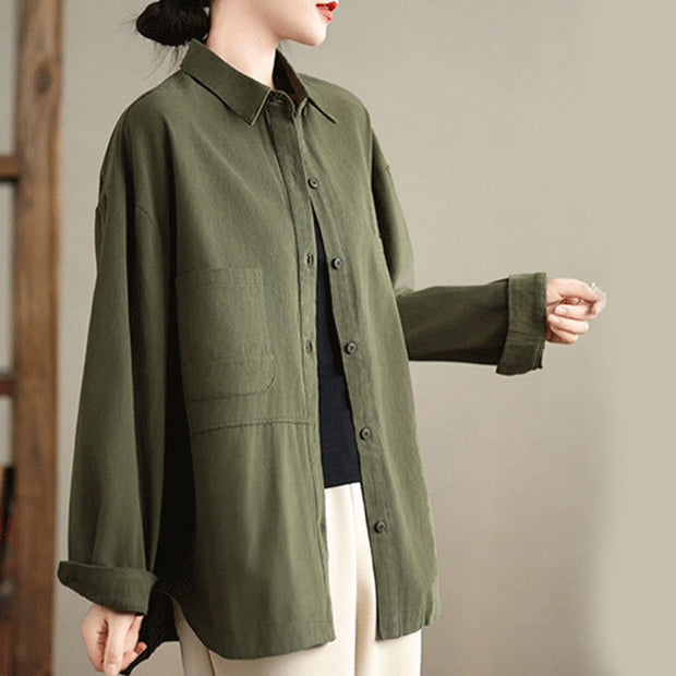 Buddha Stones Casual Plain Buttons Cotton Women's Shirt With Pockets - image 3