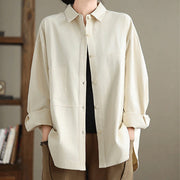 Buddha Stones Casual Plain Buttons Cotton Women's Shirt With Pockets - Beige - US14，UK/AU18，EU46 (2XL) - image 7