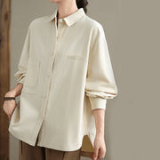 Buddha Stones Casual Plain Buttons Cotton Women's Shirt With Pockets - image 8