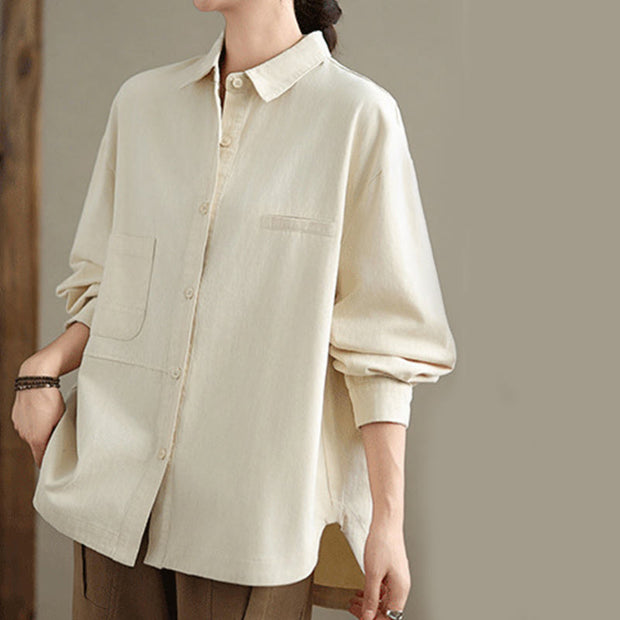 Buddha Stones Casual Plain Buttons Cotton Women's Shirt With Pockets - image 8